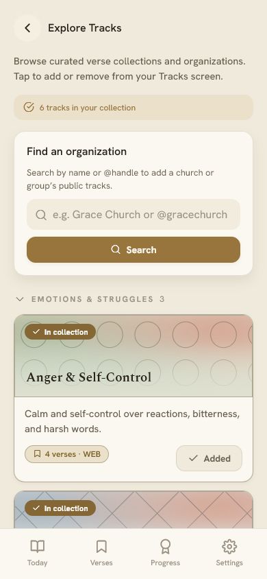 Explore Tracks in Etch with curated Scripture collections